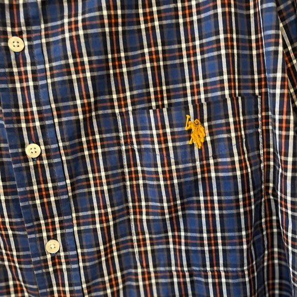 US Polo Assn Mens 2XL Button Up Shirt Blue Orange Long Sleeve, Big Tall - Picture 3 of 7